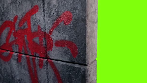 Graffiti Grungy Wall Moving Shot Greenscreen — Stockvideo