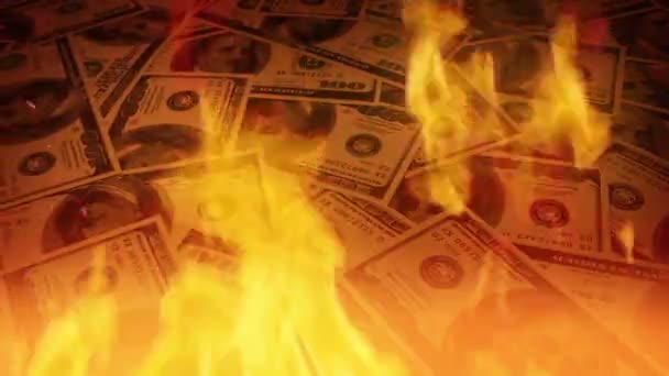 Száz Dolláros Bankjegyek Tűzgazdaságban Koncepció — Stock videók