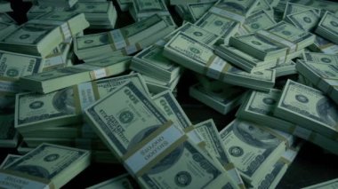 Table Covered In Stacks Of Dollars
