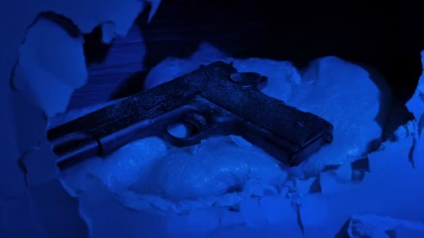 Police Lights Flashing Gun Drugs Hidden Wall — Vídeo de Stock