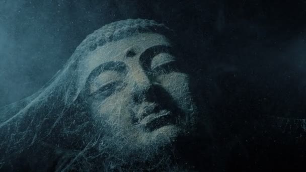 Dust Swirls Ancient Buddha Statue — Vídeos de Stock