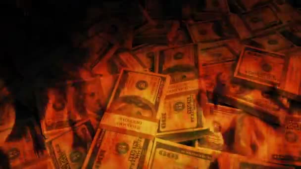Stacks Dollars Fire Loss Concept — Stockvideo