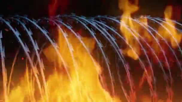 Antivirus Firewall Concept Flames Razor Wire — Stockvideo