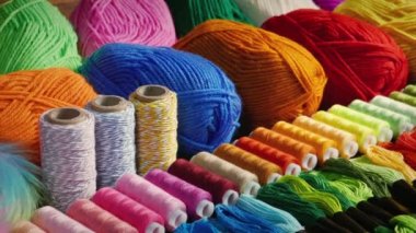 Colorful Knitting And Sewing Spools Moving Shot