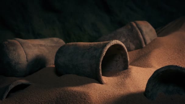 Pots Anciens Dans Grotte Tir Mouvement — Video