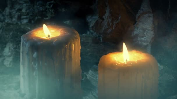 Candles Blown Out Smoky Cave — Stock video