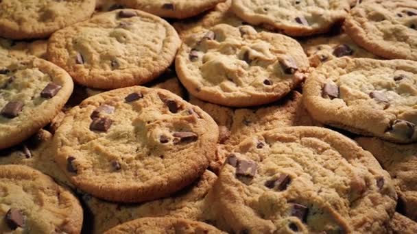 Tava Cookie Urilor Proaspăt Coapte Cip Ciocolată — Videoclip de stoc