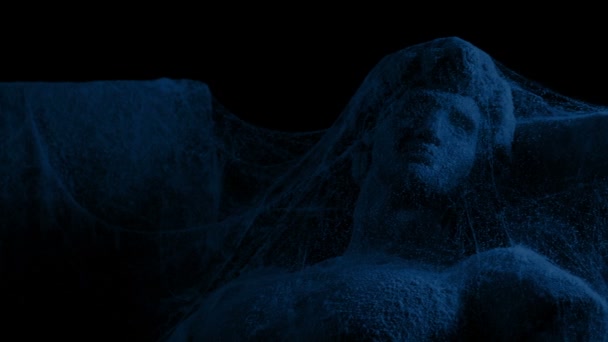 Antike Statue Nachts Spinnweben Gehüllt — Stockvideo
