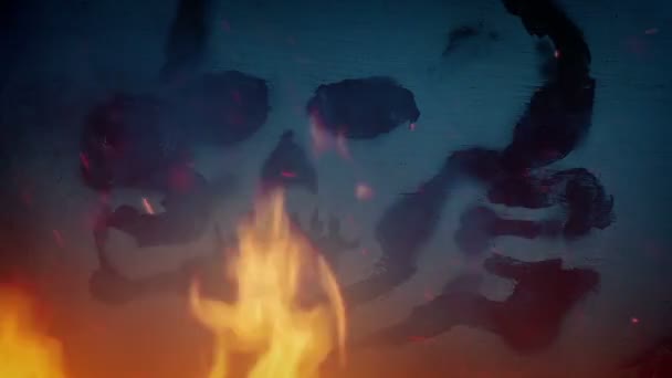 Totenkopfgrafik Der Wand Mit Brennendem Feuer — Stockvideo