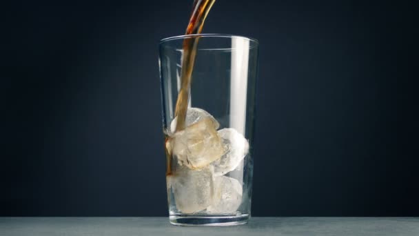 Ice Cubes Coke Poured Glass — Stock Video