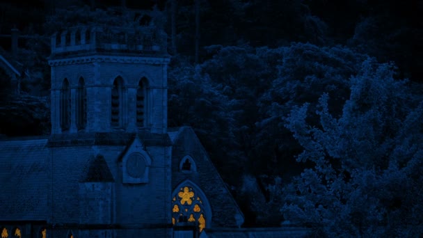 Gece Kilisesi Geç Saatte Aydınlandı — Stok video