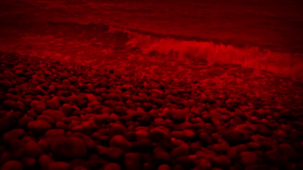 Red Waves Coming Shore Moving Shot — Stok Video