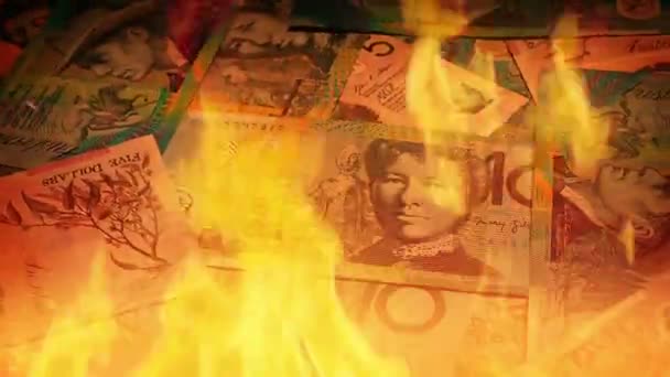 Dollari Australiani Che Ruotano Nel Fuoco — Video Stock
