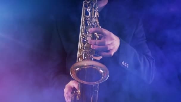 Сценічні Вогні Світло Полум Saxophone Player — стокове відео