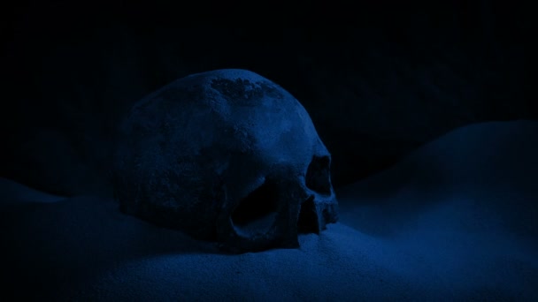骷髅被埋在夜晚的洞穴里 — 图库视频影像