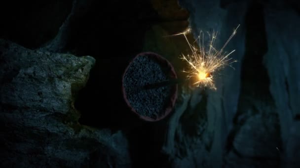 Match Lichten Dynamiet Explosie Clears Rock Wall — Stockvideo