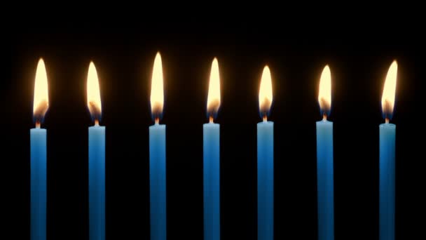 Blue Candles Blown Out Closeup — Stock Video