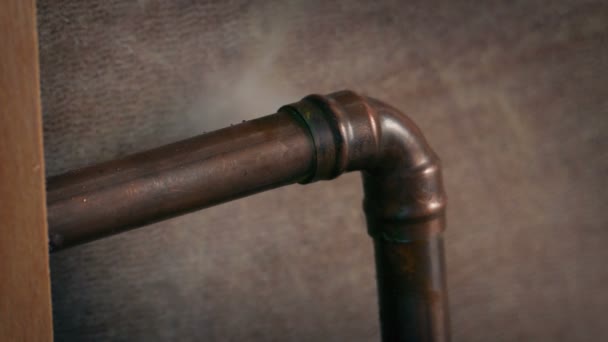 Old Pipe Breaks Sprays Water Closeup — Stock Video