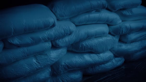 Drug Bags Piled Dark Room — Vídeos de Stock