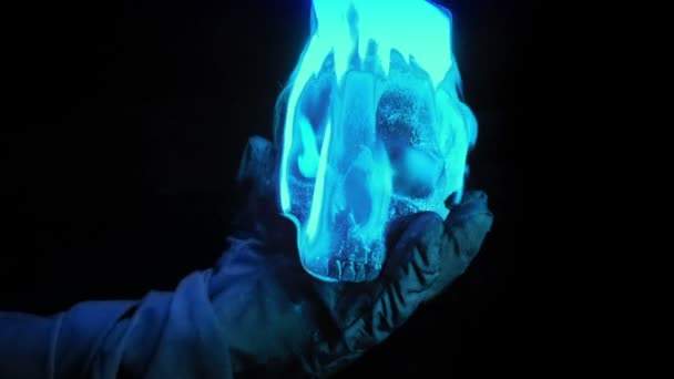 Blue Flaming Skull Thrown Mage — Stockvideo