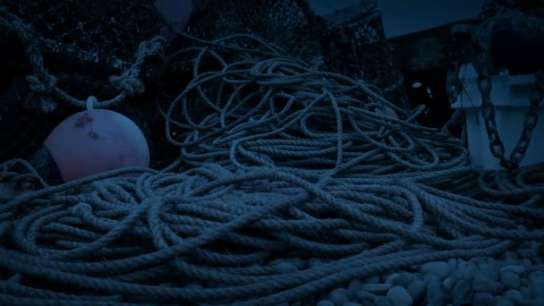 Fishing Ropes Equipment Dusk — Vídeo de Stock