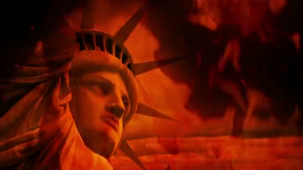 Statue Liberty Fire Conflict Division Concept — ストック動画