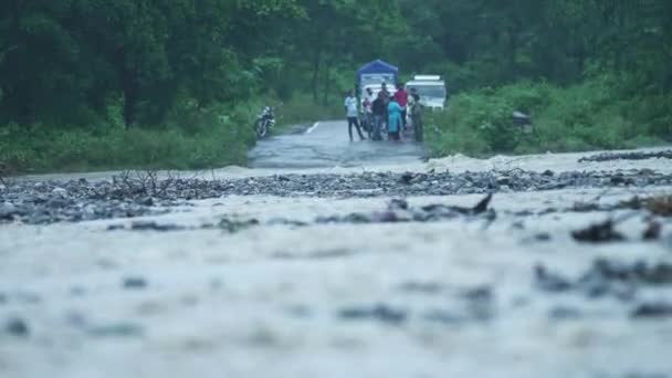 Disaster heavy rain bridge collapsed — Stock Video