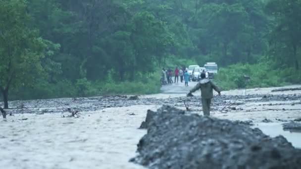 Disaster heavy rain bridge collapsed — Stock Video