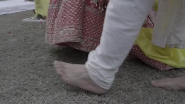 Rituales de una ceremonia de boda tradicional india. Cultura hinduista. Novia y novio realizando los rituales. — Vídeos de Stock