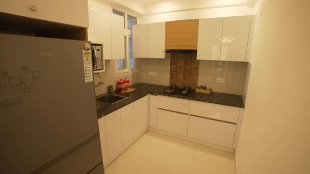 Desain interior dari dapur modular. Dapur perancangan rumah. — Stok Video