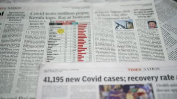 Manchetes de jornais de jornal indiano sobre os efeitos do Coronavirus na Índia. — Vídeo de Stock