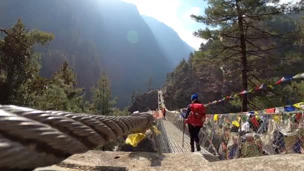 Indian Climbers Tracking Everest South Base Camp Nepal Altitude 364 — 图库视频影像