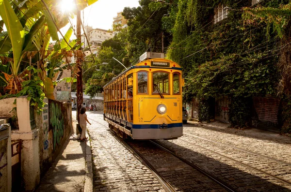 Rio Janeiro Brazil December 2017 Old Yellow Tram Street Rio — Stock Photo, Image