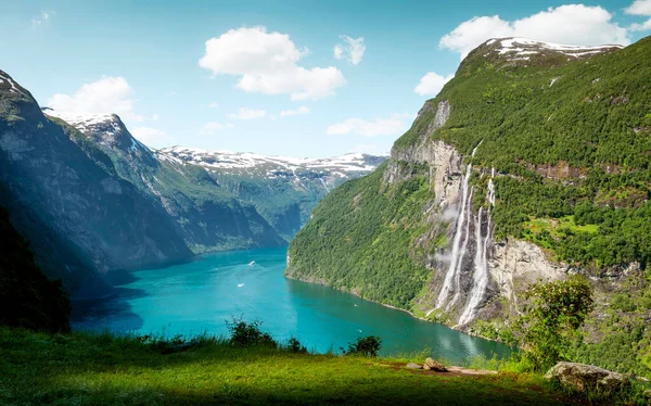 Cascada Las Siete Hermanas Geirangerfjord Noruega — Foto de Stock