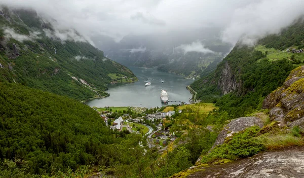 Panorama Geiranger Town Fjord Norway — Stockfoto