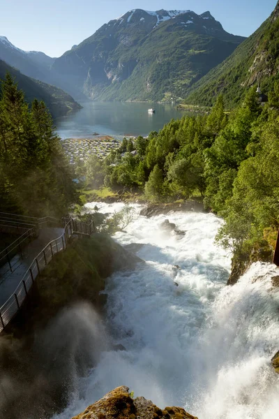 Waterfall Geiranger Fjord Norway — Foto de Stock