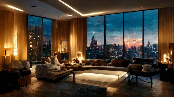Concept Art Illustration Apartment Living Room Interior New York City — Foto de Stock