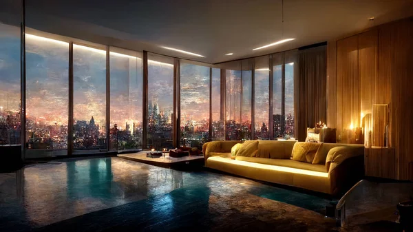 Concept Art Illustration Apartment Living Room Interior New York City —  Fotos de Stock