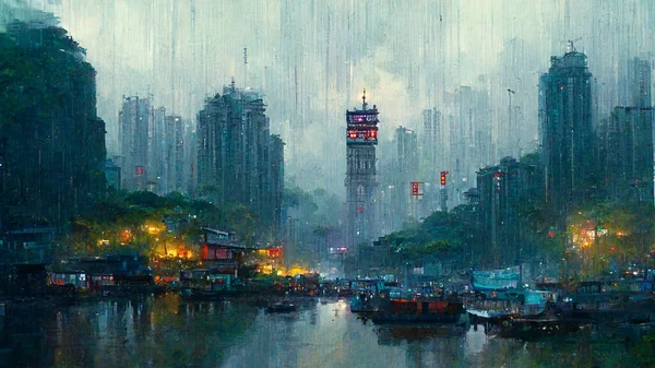 Concept Art Illustration Big City China — Stok fotoğraf