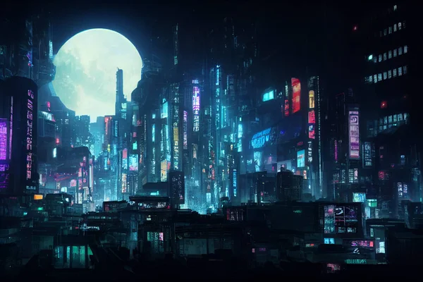 Konzeptkunst Illustration Des Stadtbildes Einer Asiatischen Cyberpunk Stadt Bei Nacht — Stockfoto