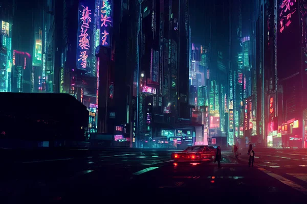 Concepto Ilustración Arte Del Paisaje Urbano Ciudad Cyberpunk Asiática Noche —  Fotos de Stock