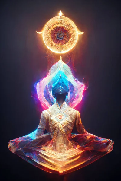 Pojem Umění Ilustrace Osvícení Duchovní Probuzení Prostřednictvím Meditace — Stock fotografie