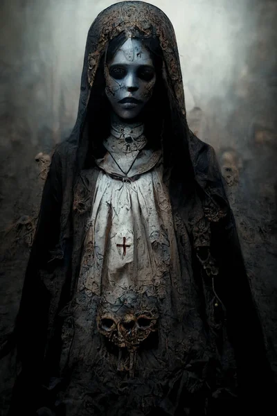 Şeytan Tarafından Ele Geçirilmiş Korku Rahibesinin Sanat Tasviri — Stok fotoğraf