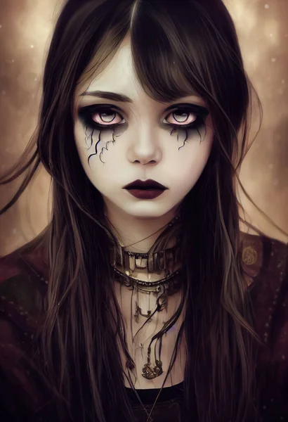 Ilustração Retrato Menina Adolescente Deprimida Com Maquiagem Estilo Gótico — Fotografia de Stock