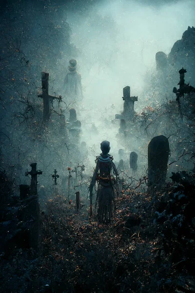 Pojęcie Sztuki Ilustracja Horroru Ducha Halloween — Zdjęcie stockowe