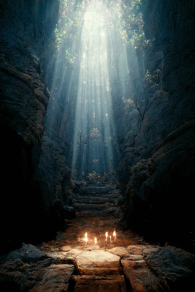 Concept Art Illustration Secret Passage Mystical Forest — Stock Photo, Image