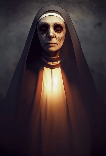 Şeytan Tarafından Ele Geçirilmiş Korku Rahibesinin Sanat Tasviri — Stok fotoğraf