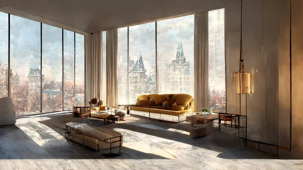 Concept Art Ilustracja Wnętrza Penthouse Manhattan Nowym Jorku — Zdjęcie stockowe