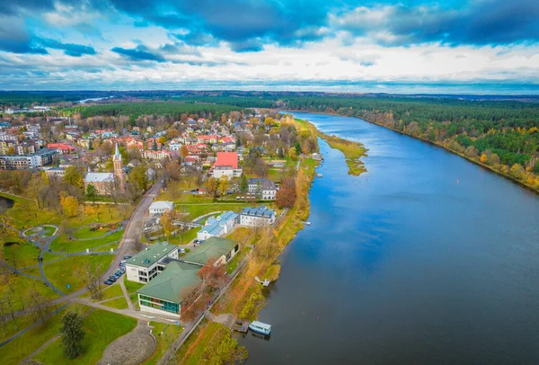 Aerial panoramic view of SPA resort Birstonas city in Lithuania on Nemunas shore — Stock Photo, Image