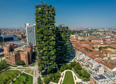 Bosco Verticale 'nin hava fotoğrafı, Milano Dikey Orman, Porta Nuova bölgesi